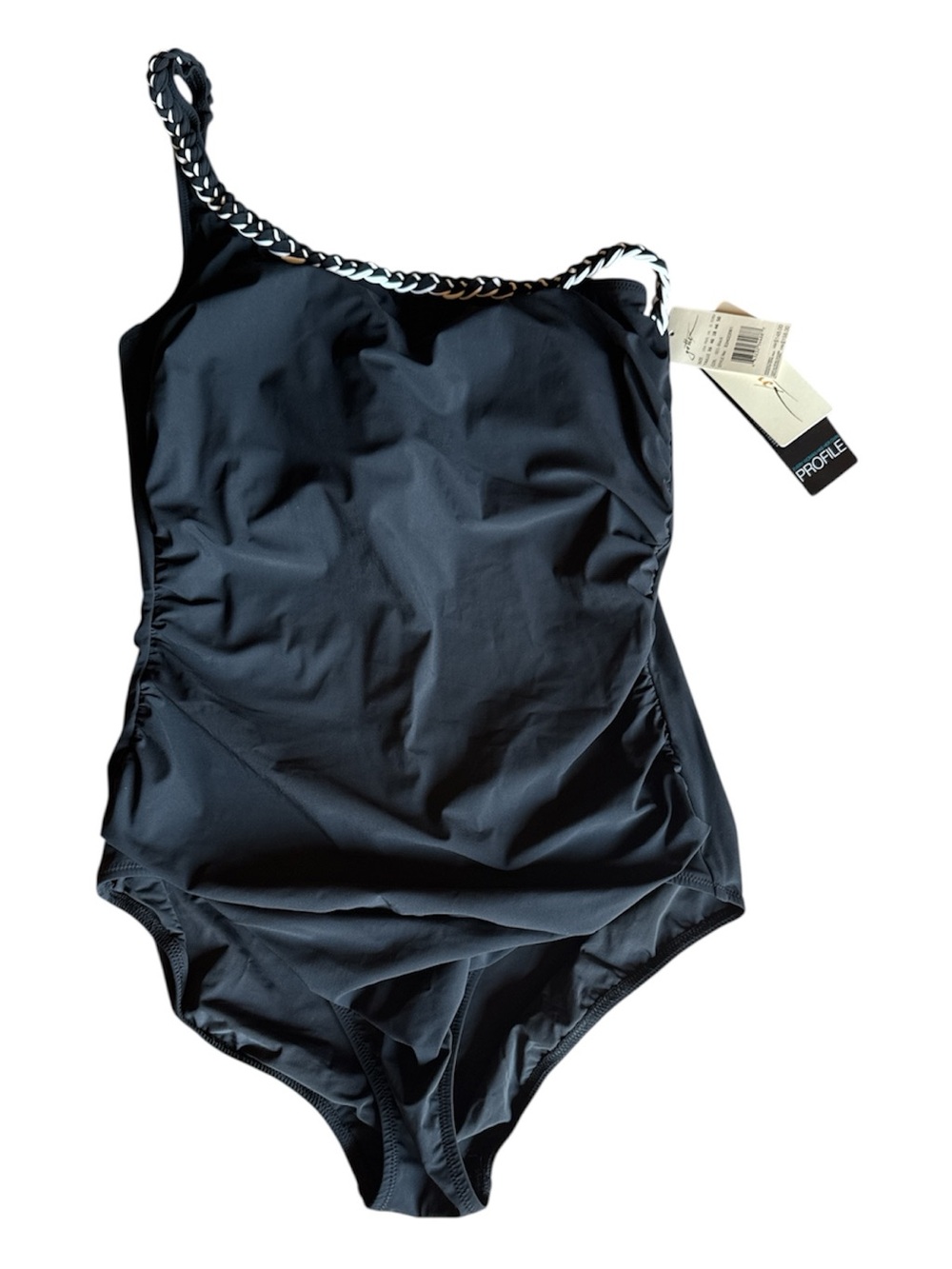 ⭐️NWT⭐️Profile Gottex Blk One Shoulder Women’s Swim Suit with Braided Trim - Picture 5 of 8